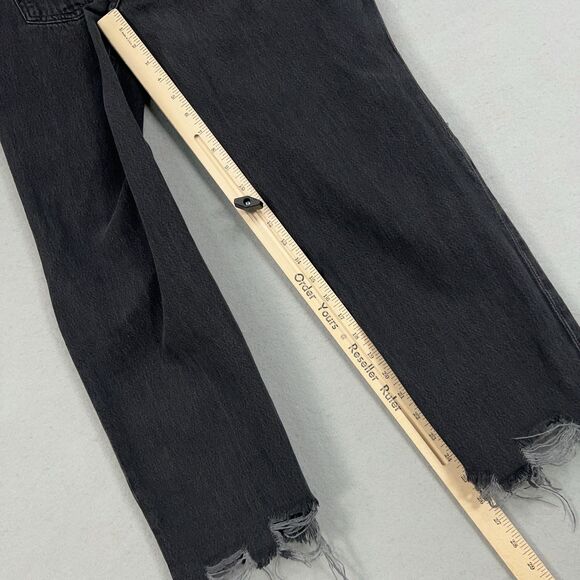 We The Free People Jeans Womens 27 Black Maggie Mid Rise Straight Leg Grunge Rip - Picture 13 of 16